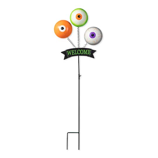 Glitzhome "35.25"" Metal Spring Eyeballs Yard Stake" Halloween Yard Art, One Size, Black